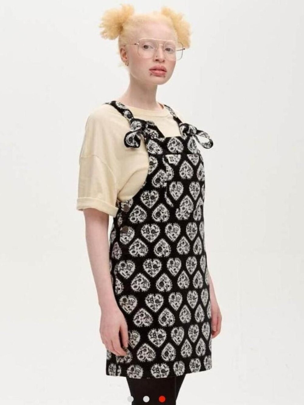 Lucy & Yak Dungaree Dress "Satchi" Heart Print Medium / UK 12-14 LIMITED EDITION